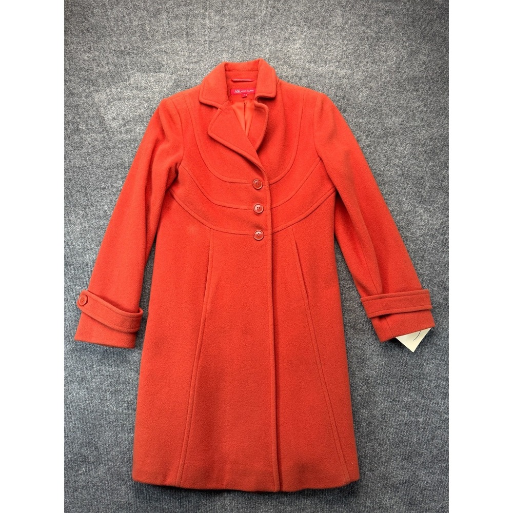 AK Anne Klein Womens S Rust Orange Wool Blend Winter Trench Coat Long Jacket Sma